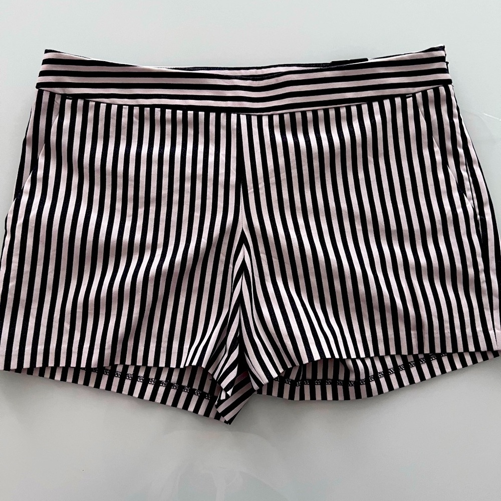 Striped Pink and Black Women's Shorts - Classic High Waist